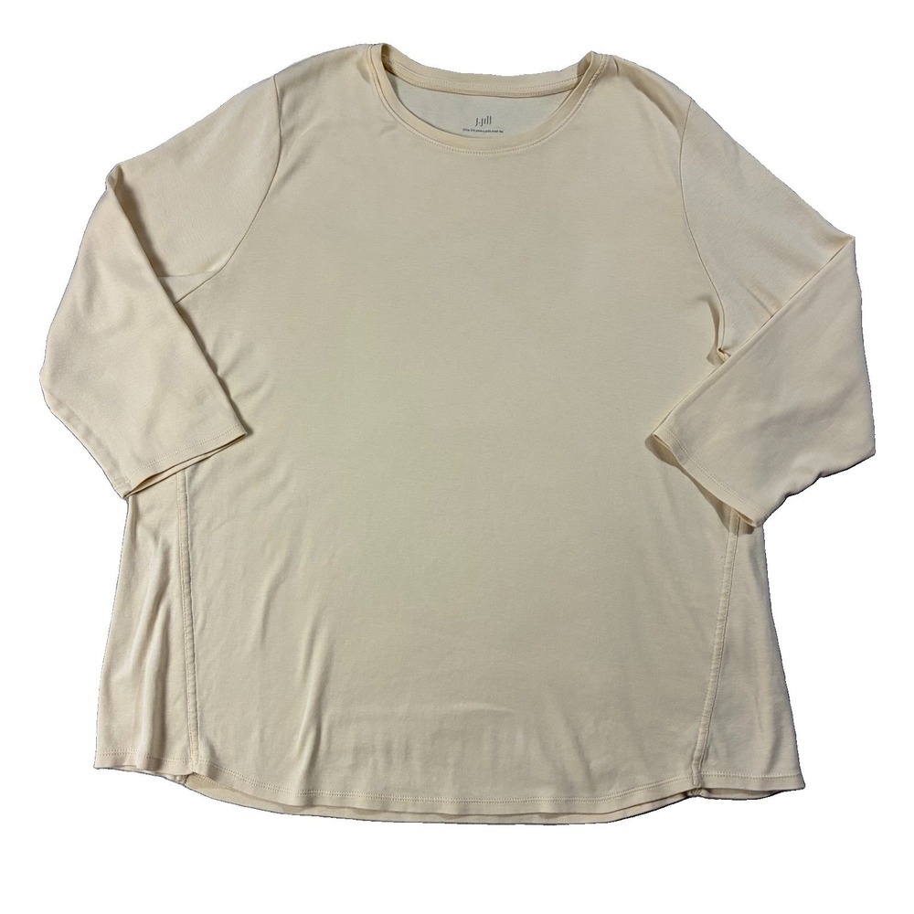 J Jill 100% Pima Cotton 3/4 Sleeve Side-inset Tee Butter Yellow Womens XL Basics